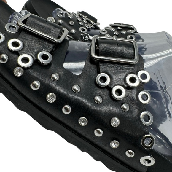 Ash New Universe Rhinestone Studded Leather Slip On Slides Sandals Black Size 40 - Picture 5 of 10